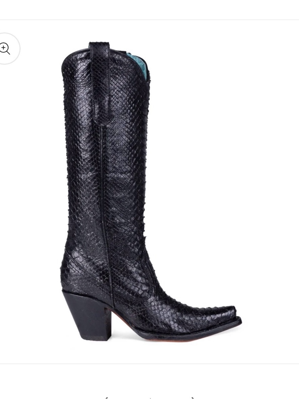 Corral tall black python snakeskin cowboy western snip toe boots 7 1/2